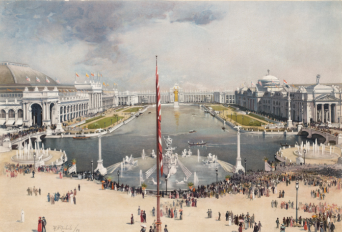 <ul><li><p><span>Beaux-Arts design</span></p></li><li><p><span>The White City (vast, neoclassical buildings painted white, symbolizing purity and progress)</span></p></li><li><p><span>Landscape integration designed by Frederick Law Olmsted, featuring gardens, lagoons, and walkways.</span></p></li><li><p><span>Technological showcase</span></p></li><li><p><span>celebrated America's technological and cultural achievements at the turn of the century.</span></p></li><li><p><span>celebrate 401 years of Columbus</span></p></li><li><p><span>electricity, corn, machinery exhibits</span></p></li><li><p><span>fantasy of european past</span></p></li><li><p><span>palace of fine arts</span></p><ul><li><p>built to be permenant </p></li></ul></li><li><p>monumental urban space</p></li></ul><p></p>