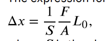 <p>deformation perpendicular to the original length of an object; where S is the shear modulus and F is the force applied to perpendicular to L<sub>0</sub> and parallel to the cross-sectional area A </p>