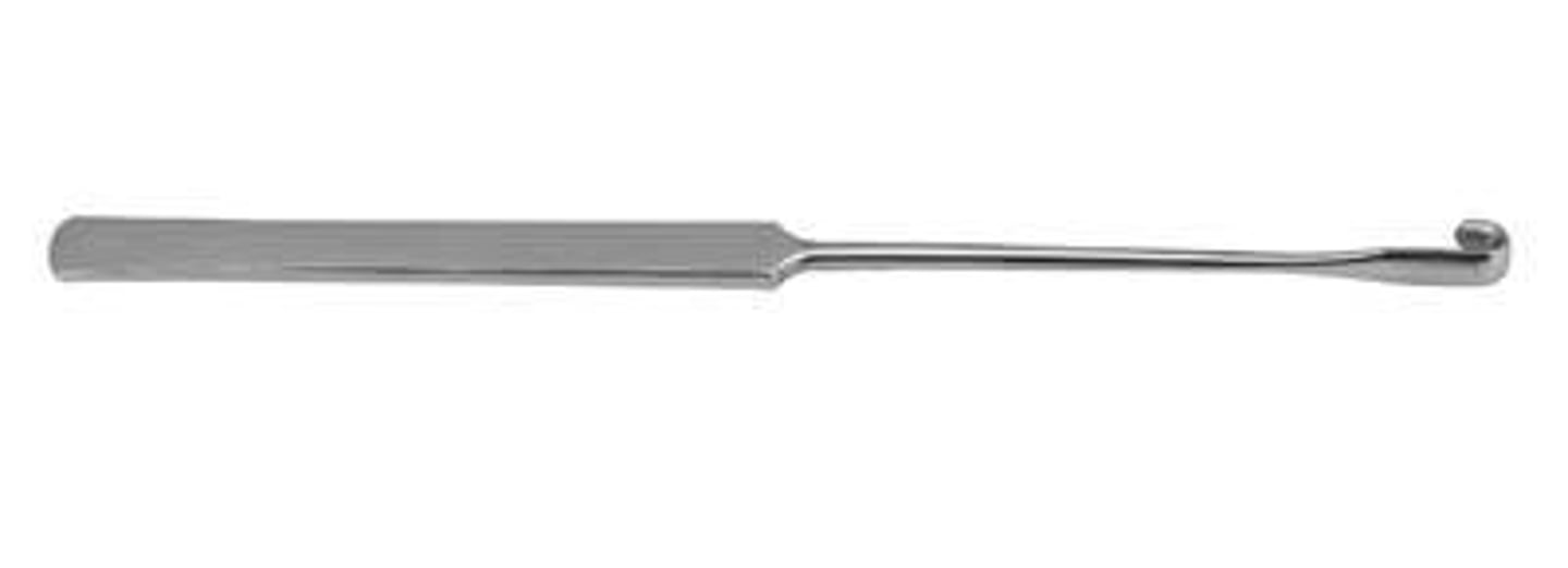<p>a surgical instrument with a curved, button tip used to retrieve a horn of the uterus when performing ovariohysterectomy in dogs and cats.</p>