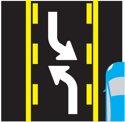 drivers from either direction may use the center lane for left turns; you must not use for passing