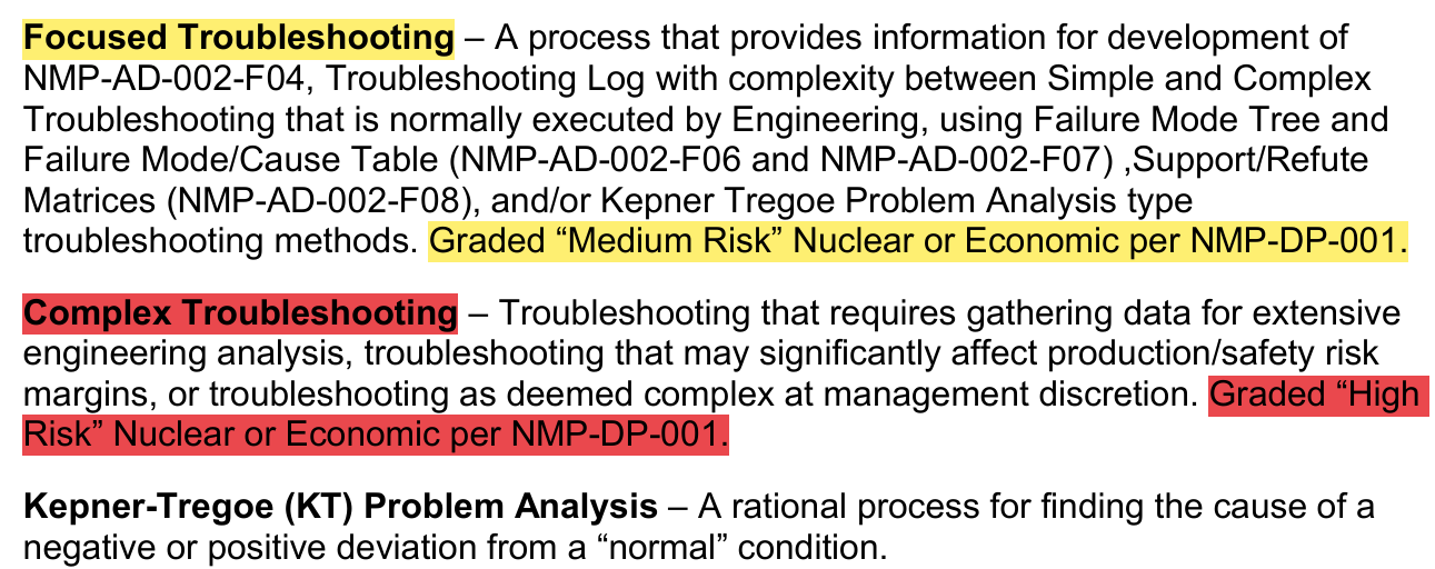 <p>NMP-AD-002 Conduct of Problem Solving and Troubleshooting</p><p>Levels of Troubleshooting and associated Risk</p><p>Simple</p><p>Focused</p><p>Complex</p>