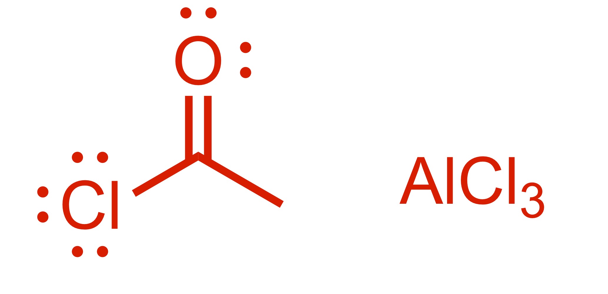 <p>Carbon chain attaches to the cyclohexane w/ double O bond - (the Cl leaves the carbon chain). The Cl carbon group w/ attached double O bond, with AlCl3 is the reagent</p>