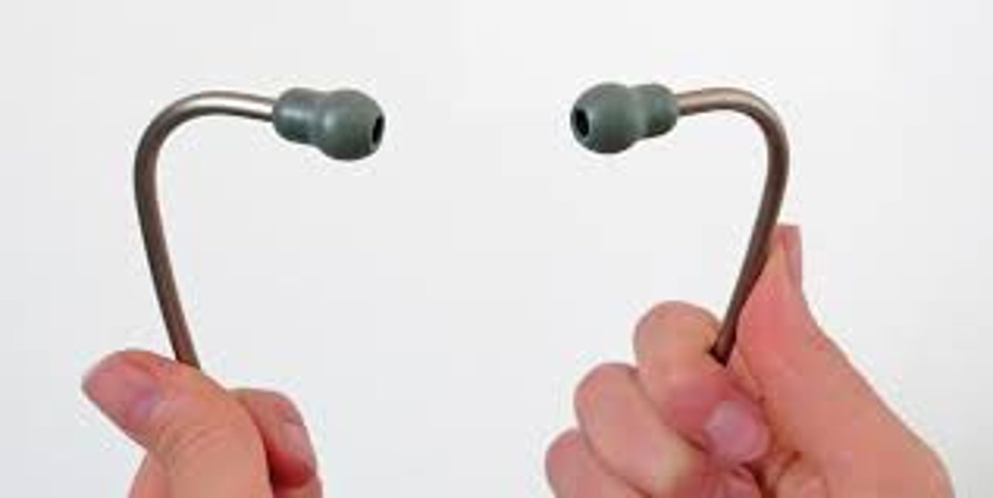 <p>The earpieces of the stethoscope should face _______________.</p>