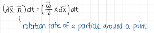 <p>formulas</p><p>omega= twice the rotation rate of a particle around a given point</p>