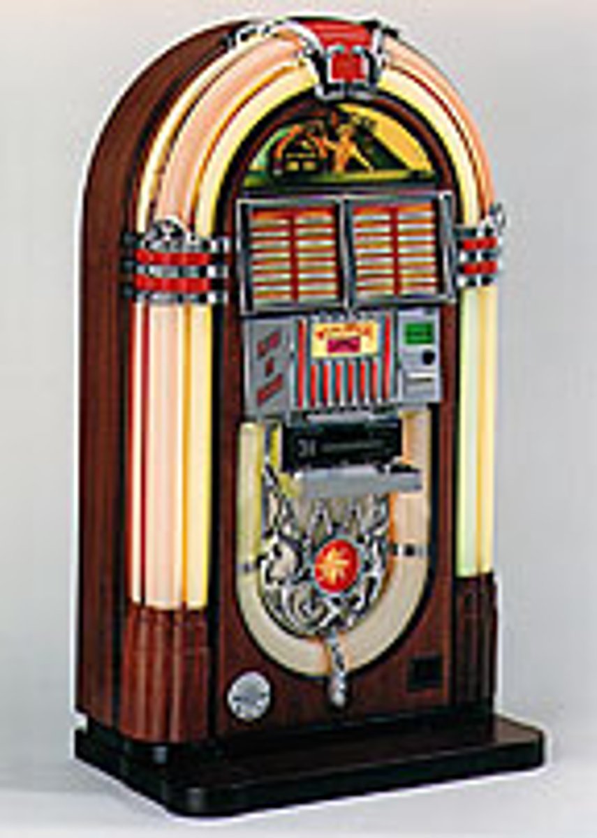 <p>(n) máy hát tự động</p>