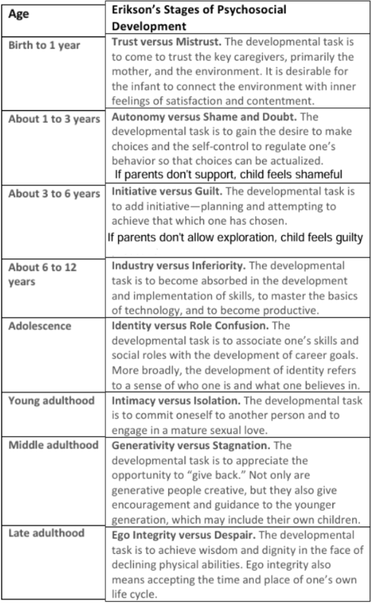 <p>Initiative vs guilt and Autonomy vs shame</p>