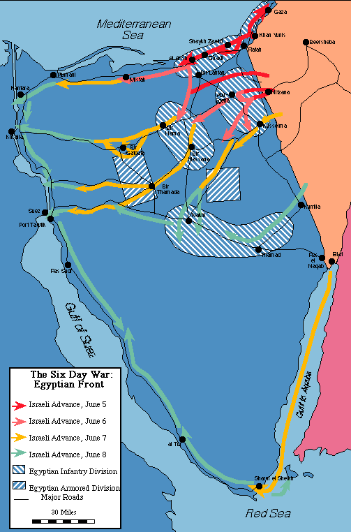 <p>– 1967 war in which Israel defeated neighboring Arab states and captured significant territory.</p>