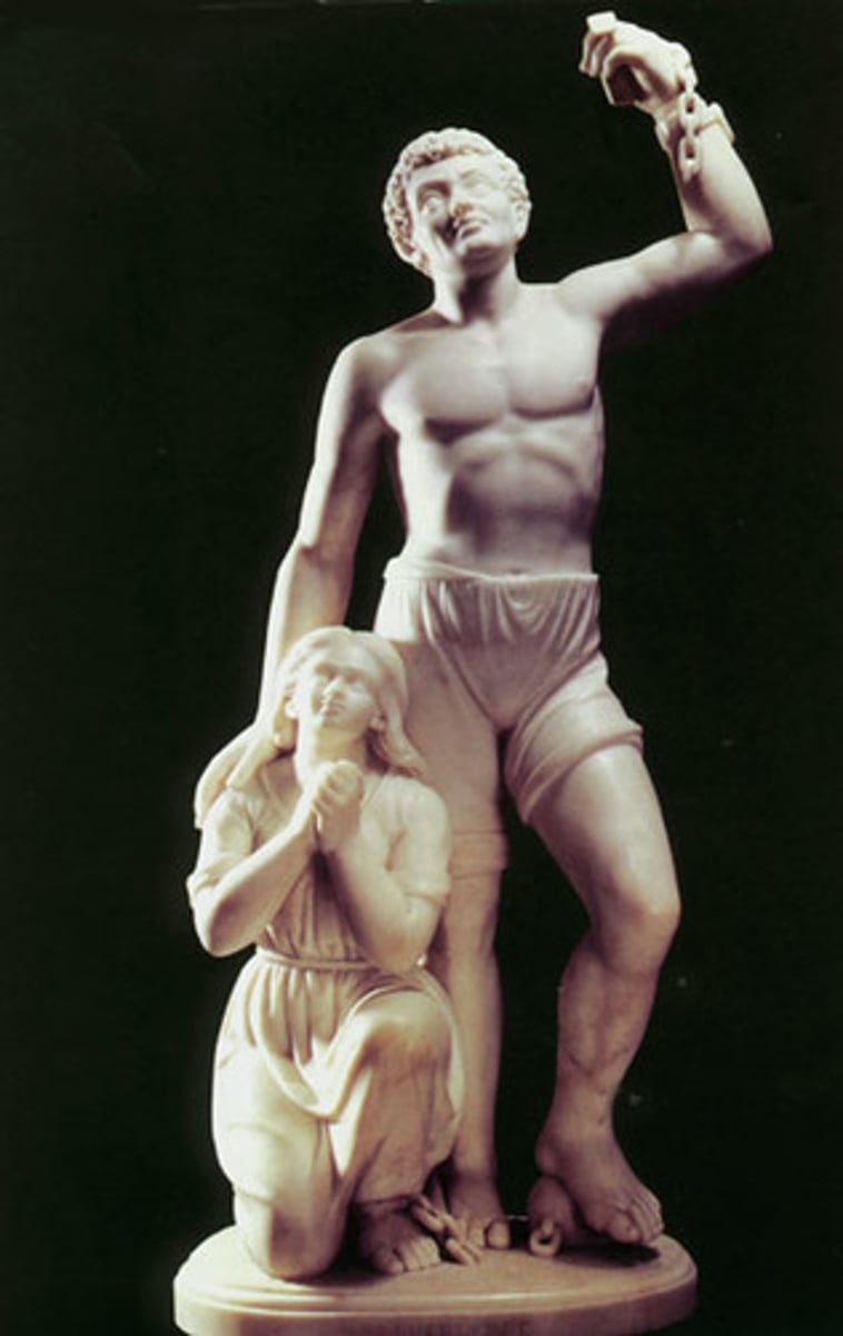 <p>Subject: Commissioned to celebrate the Emancipation Proclamation (1863) and the 13th Amendment, this marble sculpture depicts a newly liberated Black man and woman.</p><p>Symbolism: The man stands tall with a broken chain, gazing upward in triumph. The woman kneels at his side with her hands in prayer, symbolizing gratitude.</p><p>Significance: It challenges the era's common depictions of Black figures as passive or dependent on white, patriarchal figures for their freedom. While the woman is kneeling, the sculpture emphasizes the couple's agency, affection, and the restoration of their right to family and marriage.</p>