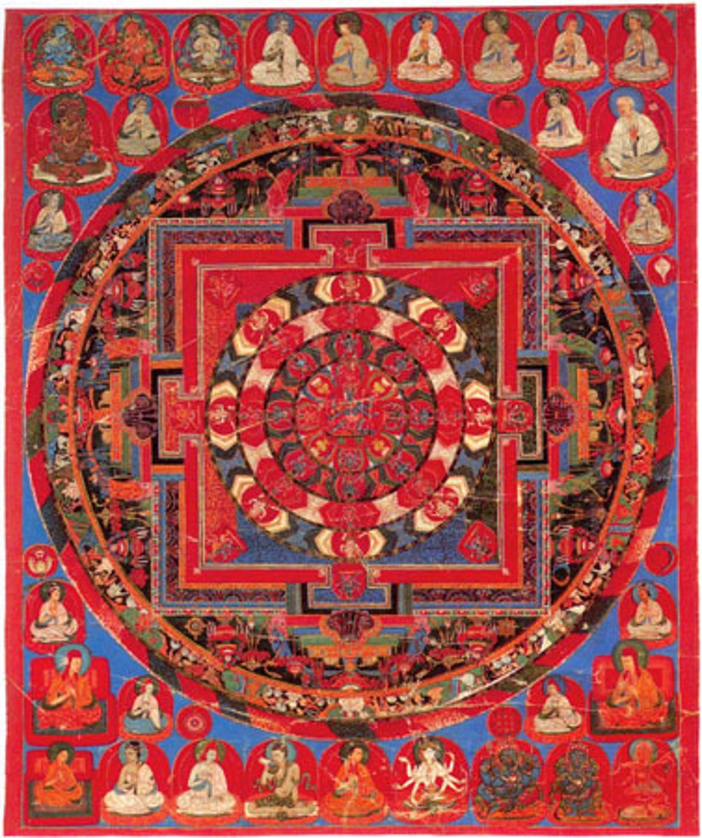<p>-most popular copied Asian motif</p><p>-cosmos-universe (representation)</p><p>-square in a circle</p><p>-Hindu/Buddist</p><p>-Aids Meditation (focus and peaceful)</p>
