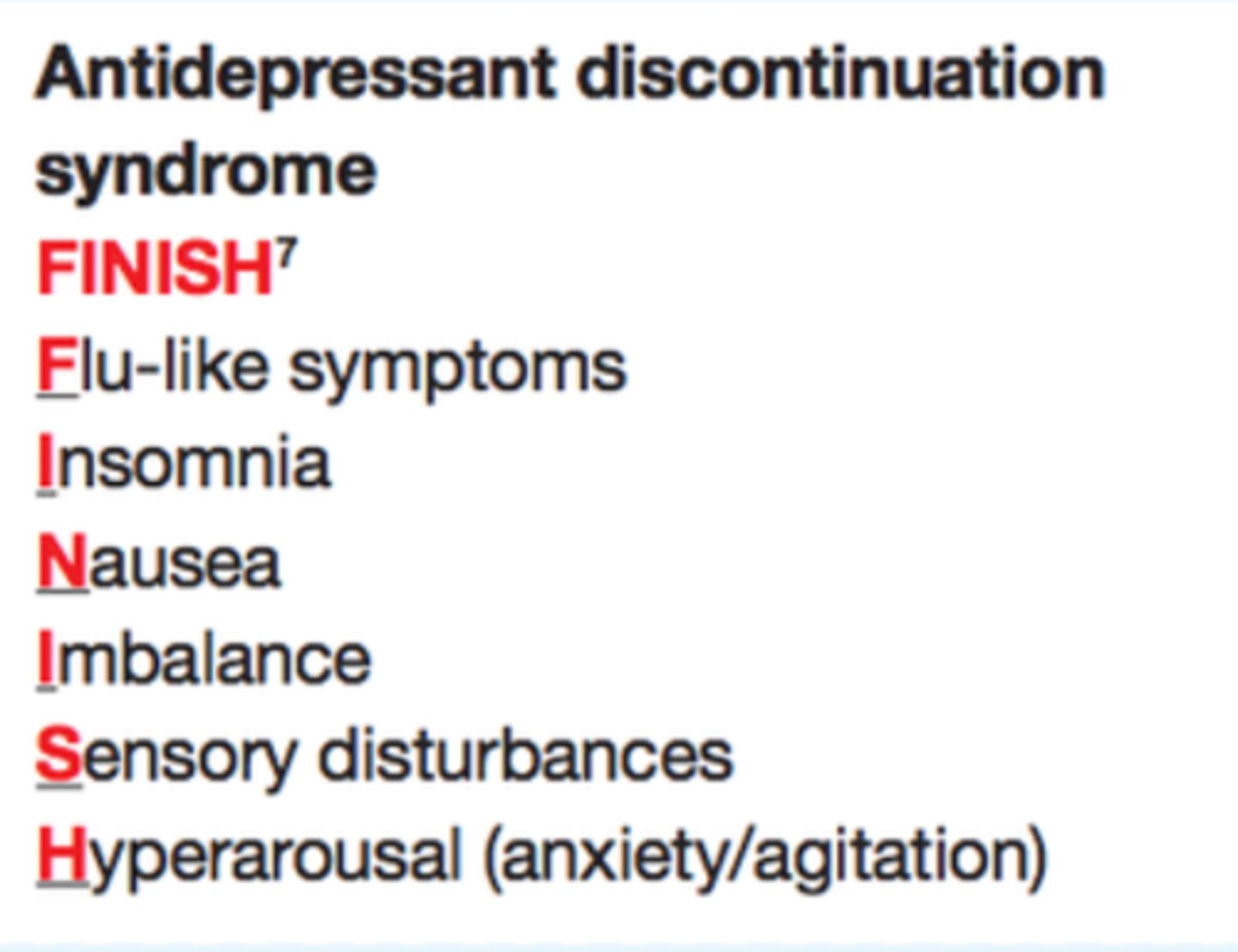 <p>Sensory disturbance, sleeping disturbance, disequilibrium, flu like sx, dizzy, n/v</p>