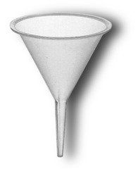 <p>Used for transferring liquids to a smaller container, it is cone-shaped.</p>