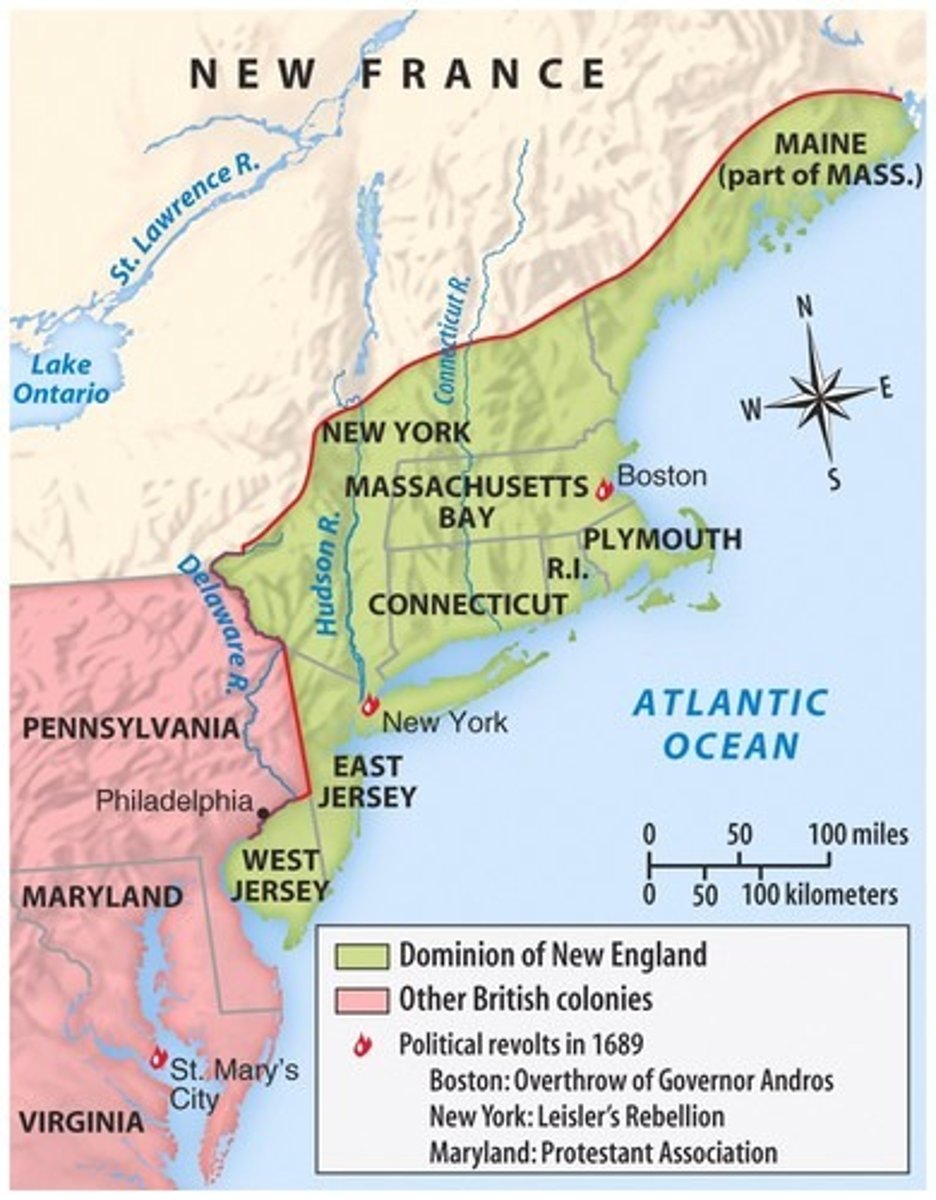<p>James II wanted to increase royal control in the colonies, so he combined them into larger units and abolished their representative assemblies. The Dominion of New England was combined New York, New Jersey, and the other New England colonies into a single unit.</p>