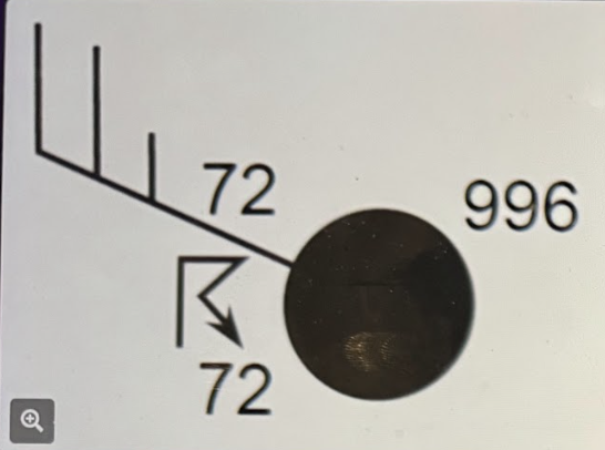 <p>What is the current <strong><u>atmospheric pressure</u></strong> in this station model?<br><br>Difficulty: [2/5]</p>