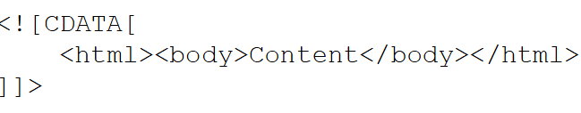 <p>Character Data (CDATA) sections indicate entire regions that should not be parsed. E.g. when we want to include some HTML as string and not XML markup. </p><p></p><p>CDATA sections cannot be empty</p>