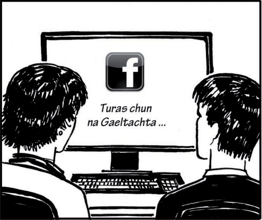 <p>Tá sean agus marie ar an ríomhaire</p><p>Ag féachaint ar FaceBook na Gaeltachta</p>