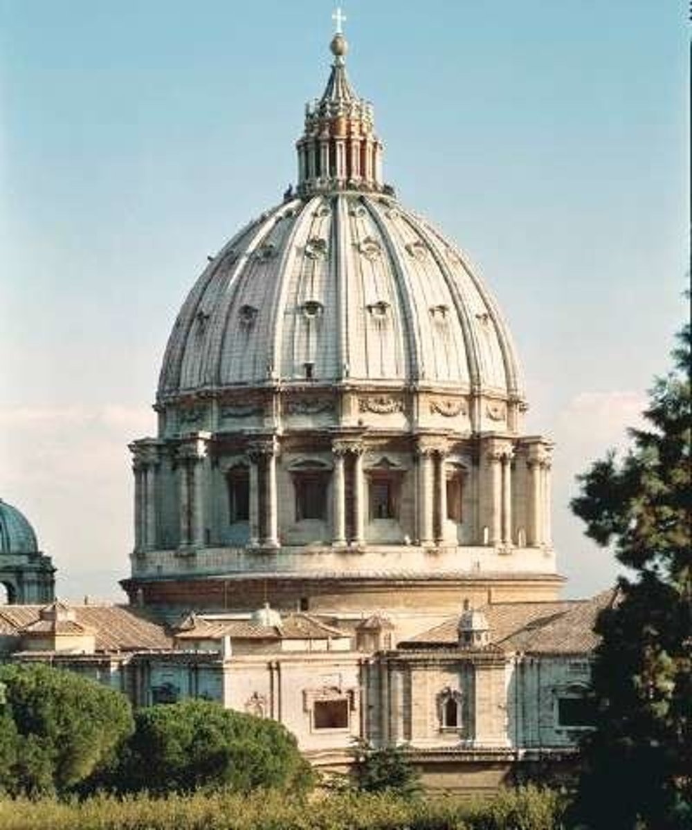 <p>Michelangelo changed it; a magnificent new church over the crypt of St. Peter; Dome becomes an icon of "dome" often repeated; the dome of all domes; tomb for Pope Julius II would not fit in old basilica (almost 1110 years old in 1505); Bramante's scheme was on a scale grander than any Roman structure; building the size of the Baths of Diocletian; dome comparable to the Pantheon</p>