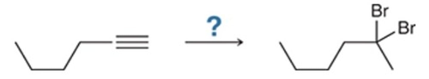 <p>Which reagent (or reagents) will achieve the following transformation?</p><p>Br2</p><p>Br2, H2O</p><p>xs HBr, ROOR</p><p>xs HBr</p>
