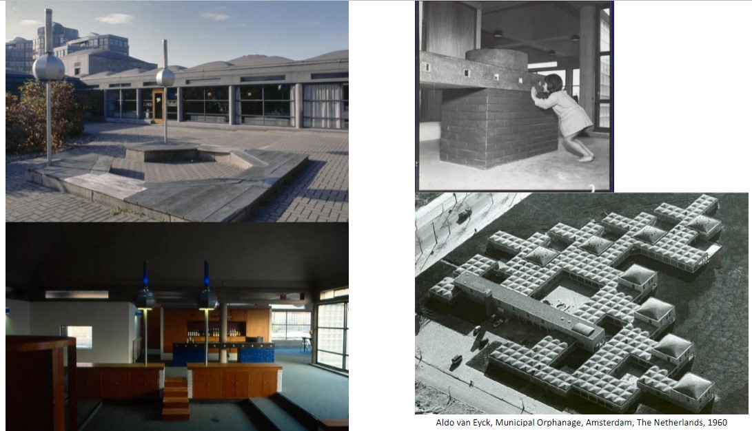 by Aldo van Eyck
said that a house should be a small city and a city should be a large house
includes spaces like a gym, library, ect
spaces for kids of all ages, all with their own outdoor spaces