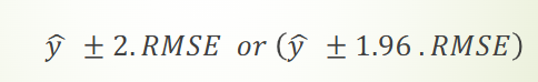 <p>root mean square error</p><p>When using the least squares regression line with</p><p>explanatory variable x to predict y ,we expect about 95% of the observed values of y to lie within 2s of their respective</p><p>least square predicted values of y</p><p></p>