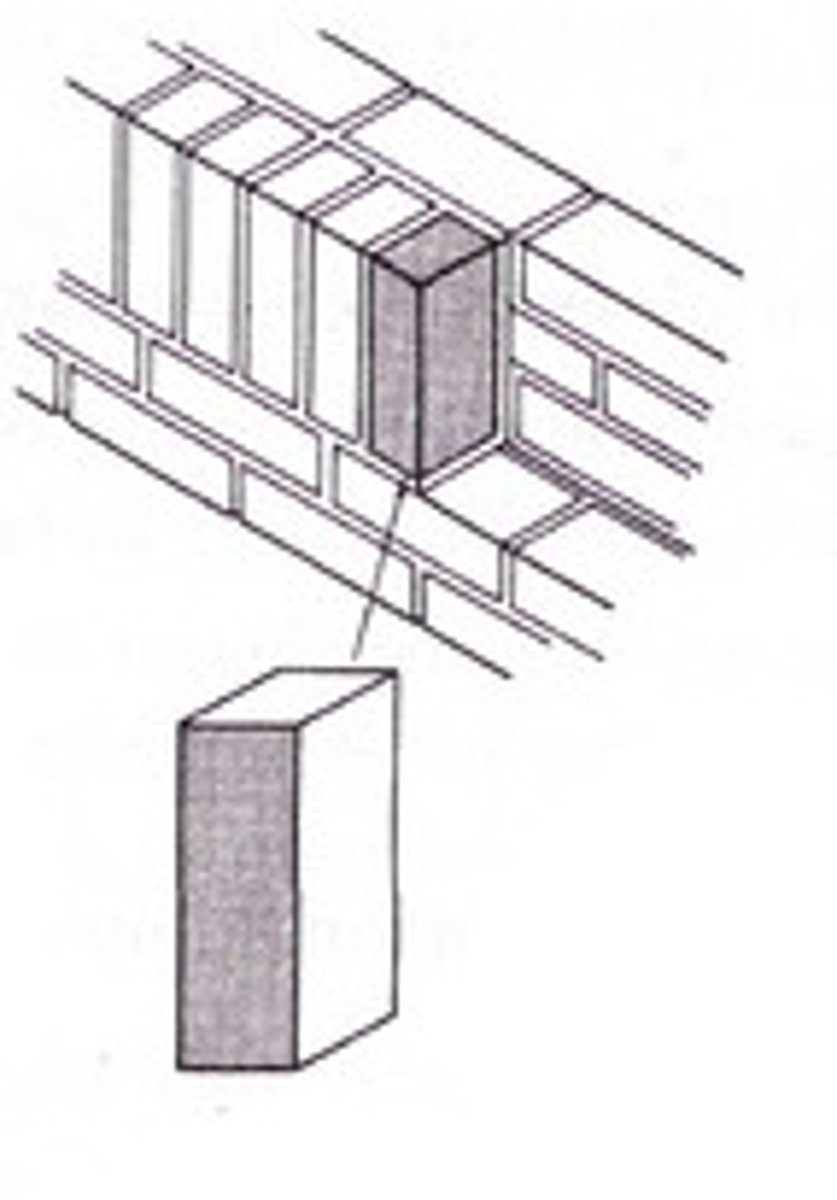 <p>A masonry unit laid on its end with its face perpendicular to the face of the wall.</p>