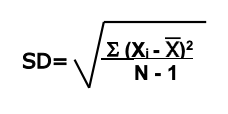<p>measure of variability relative to the mean </p><ul><li><p>Xi - avg = the difference of each value from the mean </p></li><li><p>N = total number of individual measurements (same size) </p></li><li><p>can be used to predict the number of measurements which should fall within any given interval centered on the mean </p></li></ul><p></p>