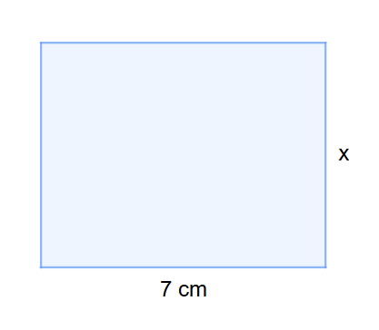 <p>Arealet af rektanglet er 42 cm². Hvad er x?</p>