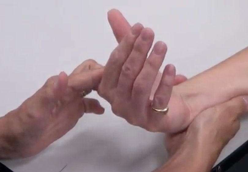 -"Can you bring your wrist up towards the ceiling, leading with your thumb?"
-Use two fingers at the second metacarpal and push downaward 