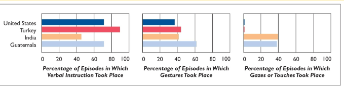<p>Q: Does culture affect the way parents scaffold their children’s learning? </p><p>S: 18mo toddlers</p><p>D: cross-cultural, observational</p><p>M: parents tried to get child to operate a toy (which is a doll that dances when the strings are pulled a certain way) =&gt; no ground rules or guidelines regarding teaching</p><p>C: scaffolding was readily observed in parent's’ behavior, but cultural differences were also apparent&nbsp;</p>