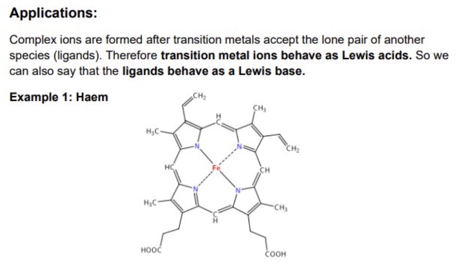 <p>give the Lewis acid and base for haem </p>
