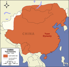 <p>Chinese dynasty ruled by the Mongols from 1279 to 1368; best known ruler was Kublai Khan</p>
