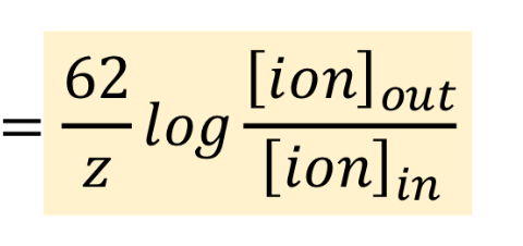 <p>z = ion charge</p><p>ion out = outside ion [C]</p><p>ion in = inside ion [C]</p>