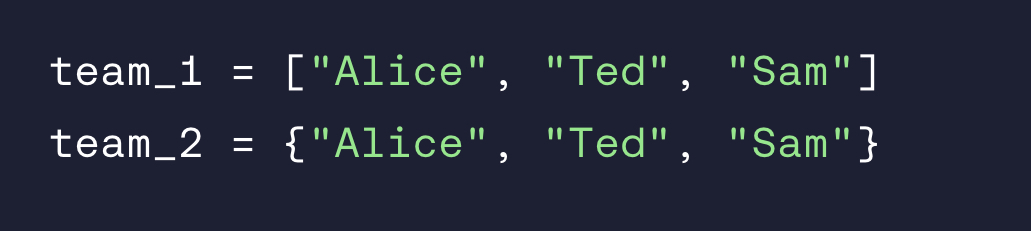 <p>Which of these two variables stores a set?</p>