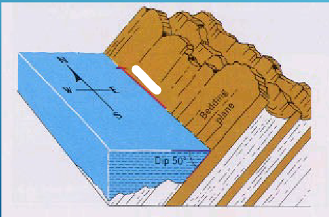<p>The highest angle of inclination of the surface from a horizontal plane. Includes both angle direction toward which rock is inclined</p>