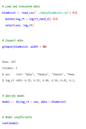 <p>8)Load and mutate/select real data to compare to logarythmic data created earlier</p><p>9)glimpse what it looks like</p><p>10) wrtite a linear regression model on the code</p><p>11)use the coef funciton to check coefficients</p>