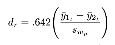 <p>standardized mean difference for robust t-test (dr)</p>