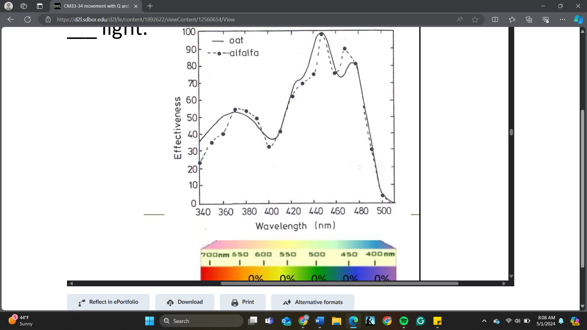 <p>The most effective light inducing phototropism is _________ light</p><p>A. uv<br>B. red<br>C. yellow<br>D. green<br>E. blue</p>