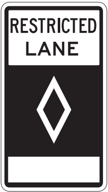 A diamond-shaped marking shows that a lane is reserved for certain purposes or certain vehicles, such as buses or carpool vehicles during rush hour trafic. Also used in bike lanes. 