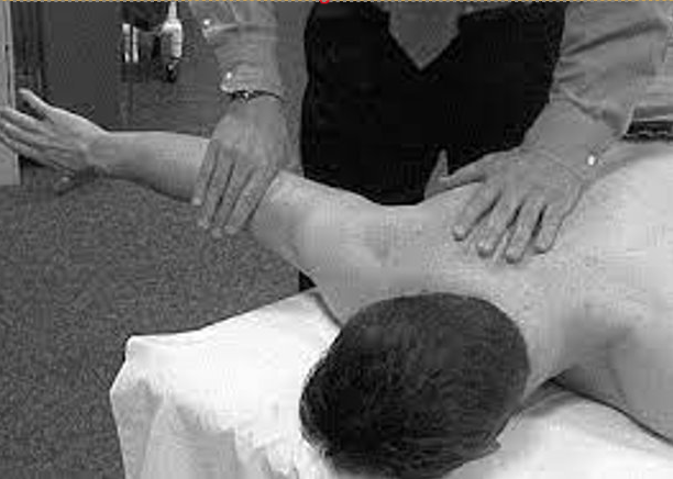 <p><strong>Purpose: </strong>To assess the strength of the rhomboid muscles​​</p><p><strong>Steps:</strong>​</p><ol><li><p>Place the client in a prone position, with the affected humerus abducted to 90 degrees and <strong>internally rotated.</strong>​</p></li><li><p>Ask the client to lift the arm into extension. If the client can hold this position against gravity this indicates three on the strength scale.​</p></li><li><p>Stabilize the unaffected shoulder with one hand.​</p></li><li><p>With the other hand, apply pressure to the distal end of the humerus in an anterior direction.​</p></li></ol><p><strong>Positive Sign: </strong>if the client is unable to hold the arm in the original position.​</p>