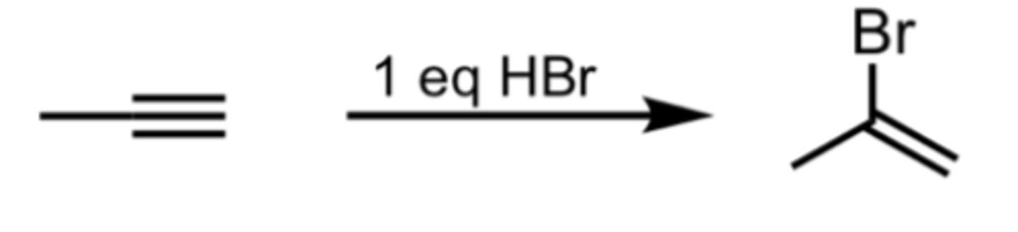 <p>mark syn addition of Br to triple bond, forms double bond</p>