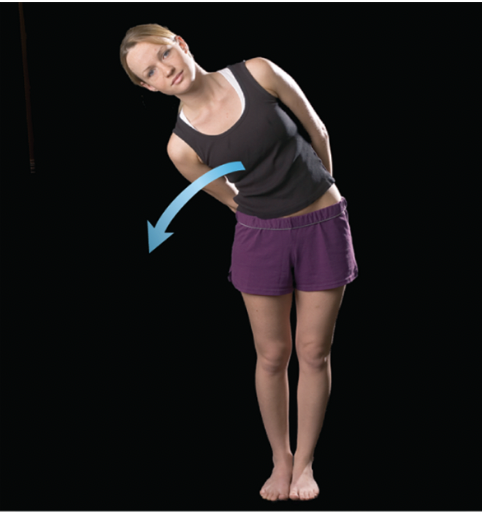 <p>tilting the head or trunk to the right or left of the midline</p>