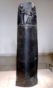 set up at Babylon, Iraq, found at Susa, Iran
ca. 1780 BCE. 
Basalt