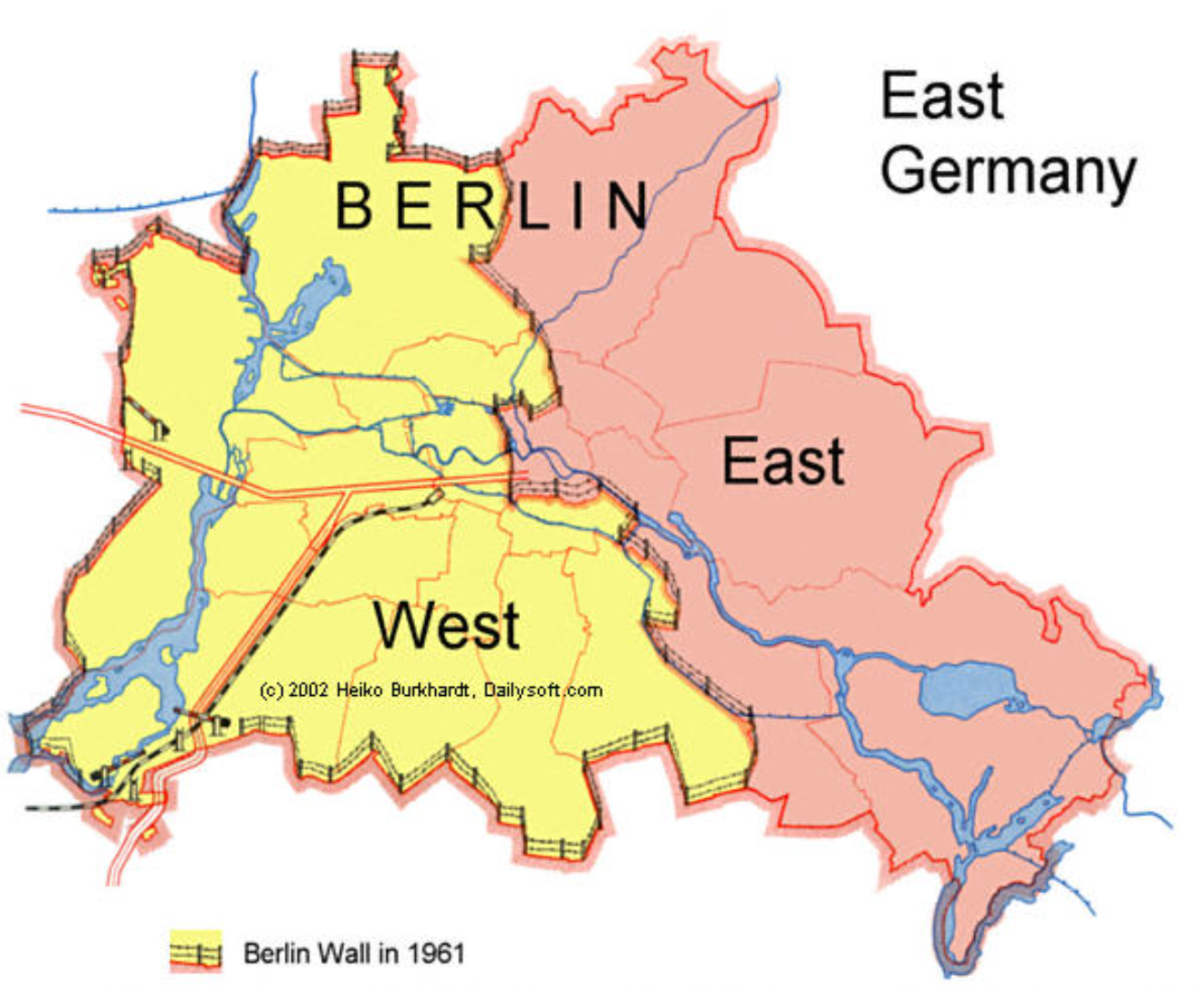 <p>after WWII berlin was divided in four sectors. American, British, French sector: western system, Soviet sector: communist system in east</p><p>berlin wall constructed around west berlin, protected by NATO to keep berlin citizens from crossing border between east and west berlin. truman believed domino theory so he created truman doctrine. marshall plan followed (USSR had something similar, Moltov plan) </p>