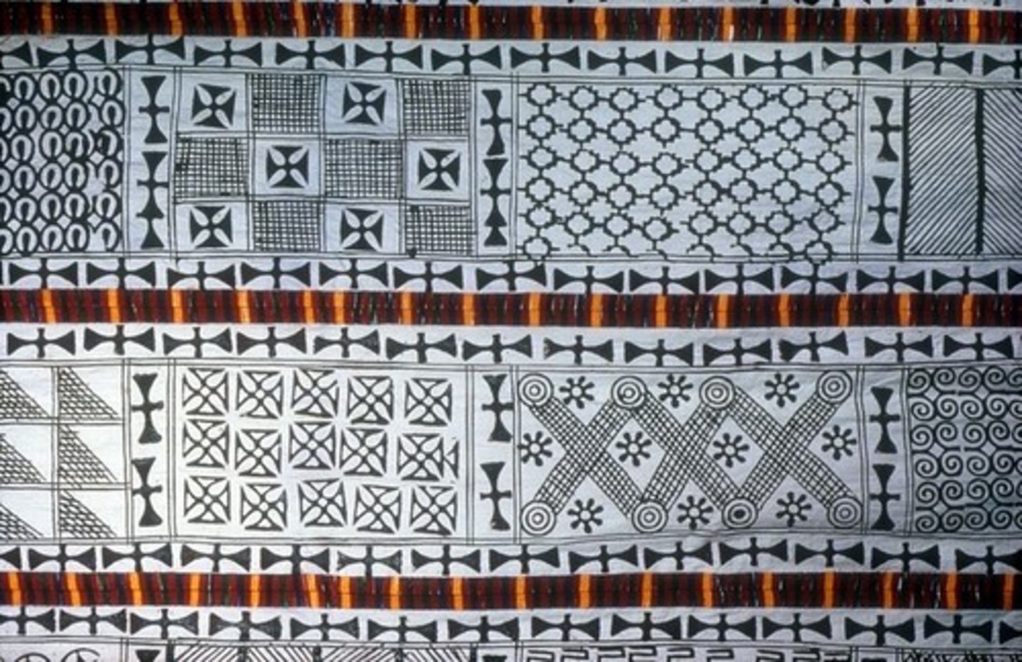 <p>A traditional Ghanaian textile that features symbols representing concepts and proverbs. For funeral, repeated patterns, always 2 colors. </p>