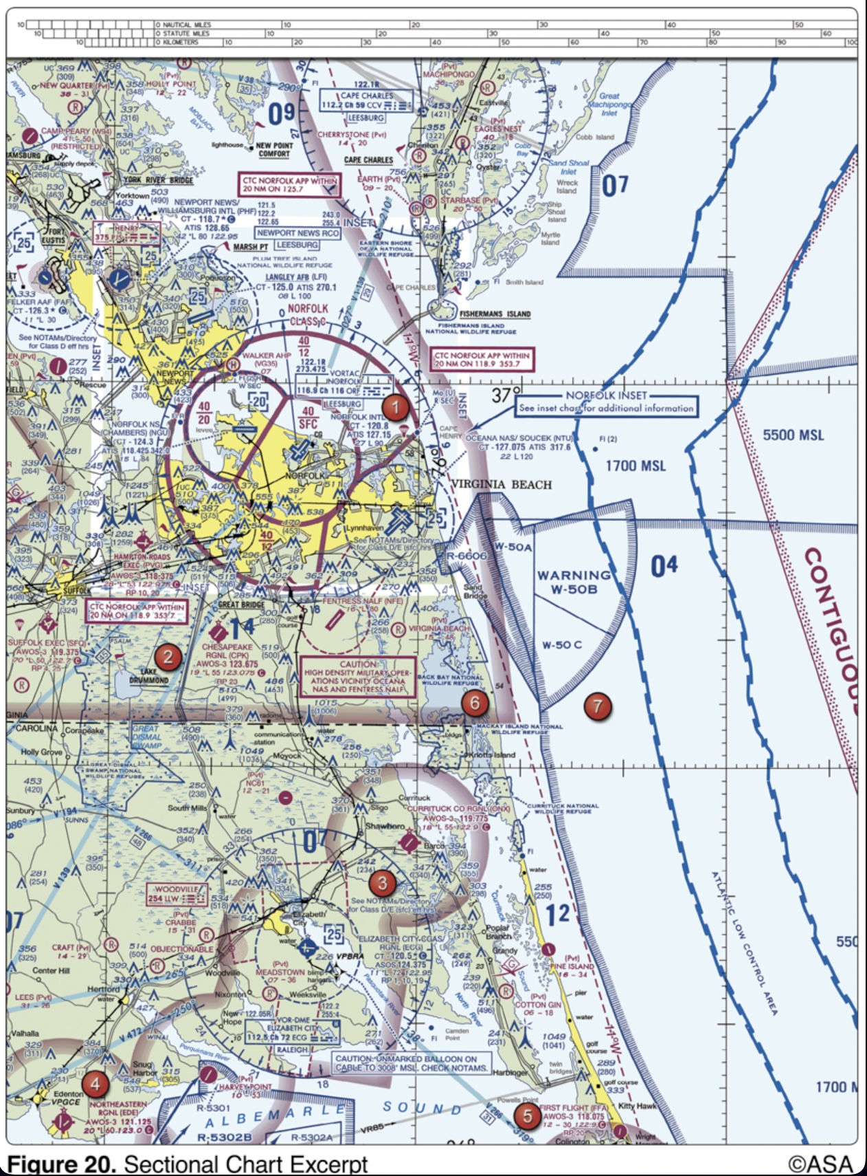 <p>(Refer to Figure 20, area 3.) What is the recommended communications procedure for a landing at Currituck County Airport?</p>