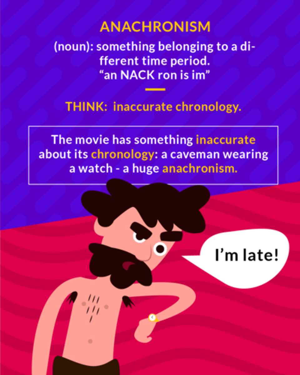 <p>noun: something out of place in time or history; an incongruity</p><p>noun: something belonging to a different time period</p>