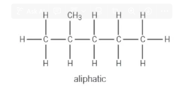 <ul><li><p>straight / branched chains </p></li><li><p>non-aromatic rings </p></li></ul><p></p>