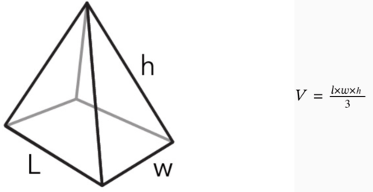 <p>V = l • w • h / 3</p>