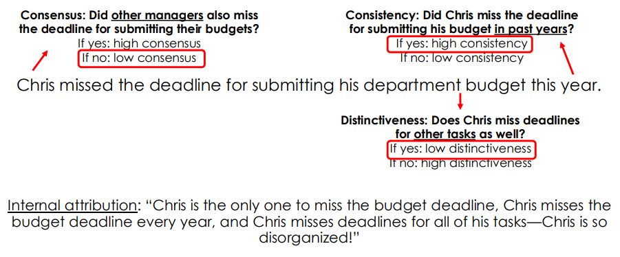 <p>Internal attribution: “Chris is the only one to miss the budget deadline, Chris misses the budget deadline every year, and Chris misses deadlines for all of his tasks—Chris is so disorganized!”</p>