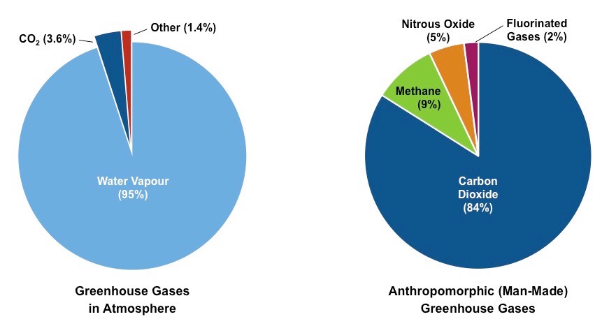 <p>Atmospheric gases that absorb and emit long-wave (infrared) radiation, thereby trapping and holding heat within the atmosphere. They collectively make up &lt; 1% of the Earth’s atmosphere</p><ul><li><p>water vapour</p></li><li><p>CO2</p></li><li><p>methane</p></li><li><p>nitrogen oxides (from vehicles and some bacteria)</p></li></ul>