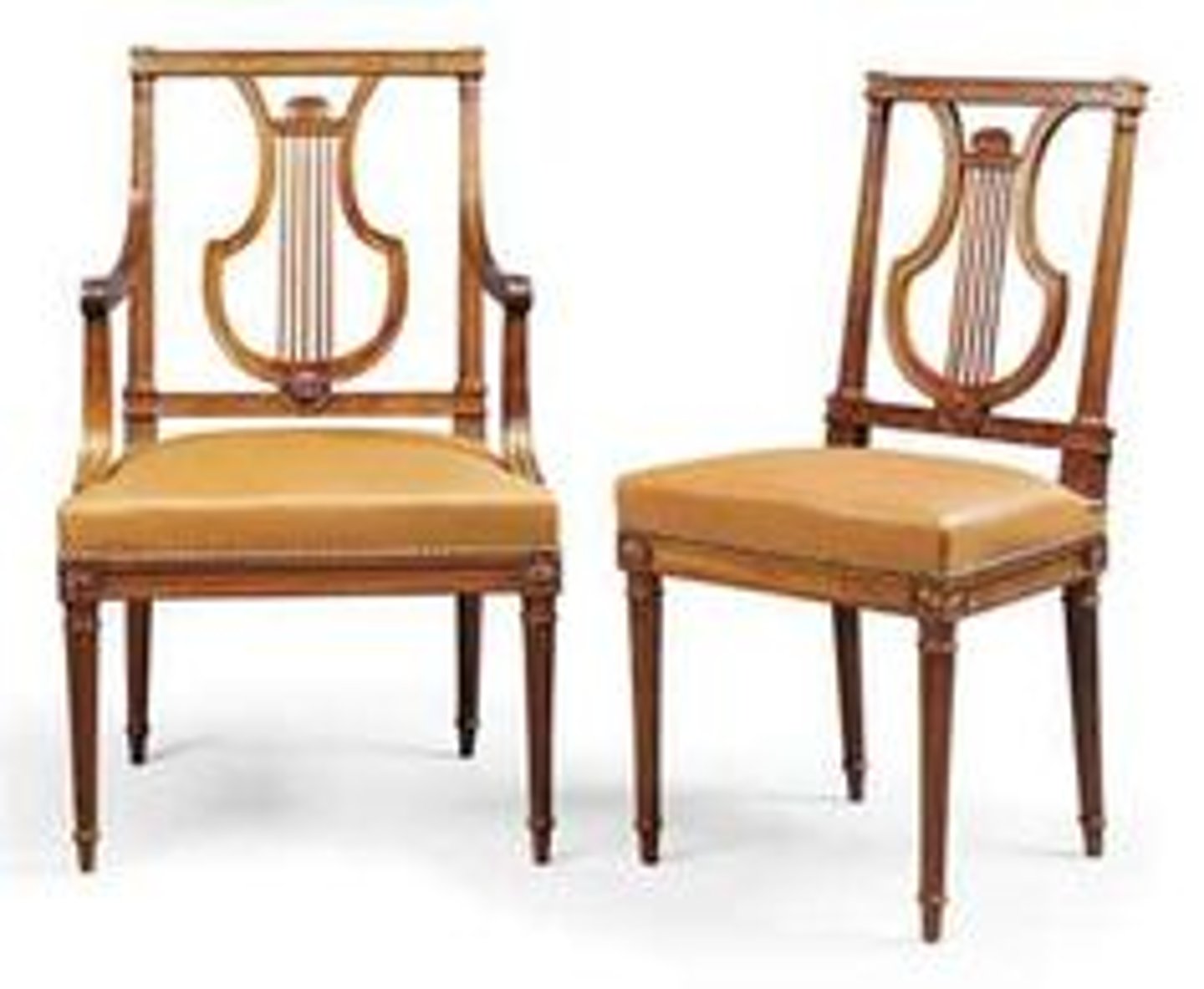 <p>French Neoclassic</p><p>Used in dining rooms, had a caned or leather seat with a lyre back.</p>